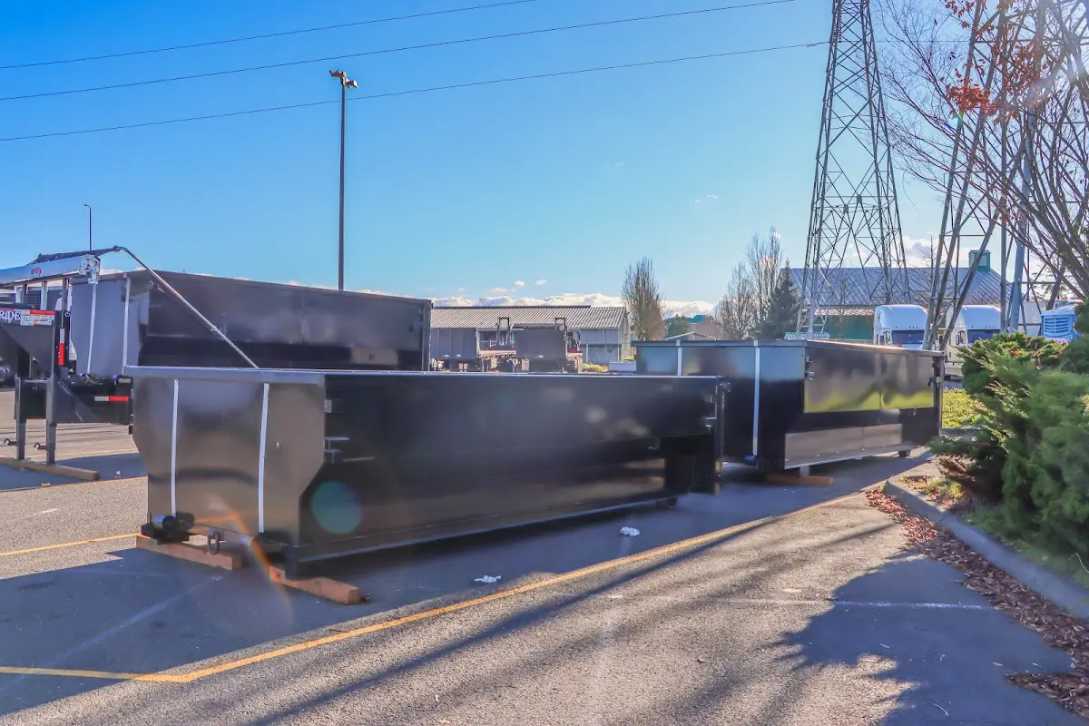 Roll-off dumpster ready for waste disposal at job site for 6 Yard Dumpster Rental in Patchogue